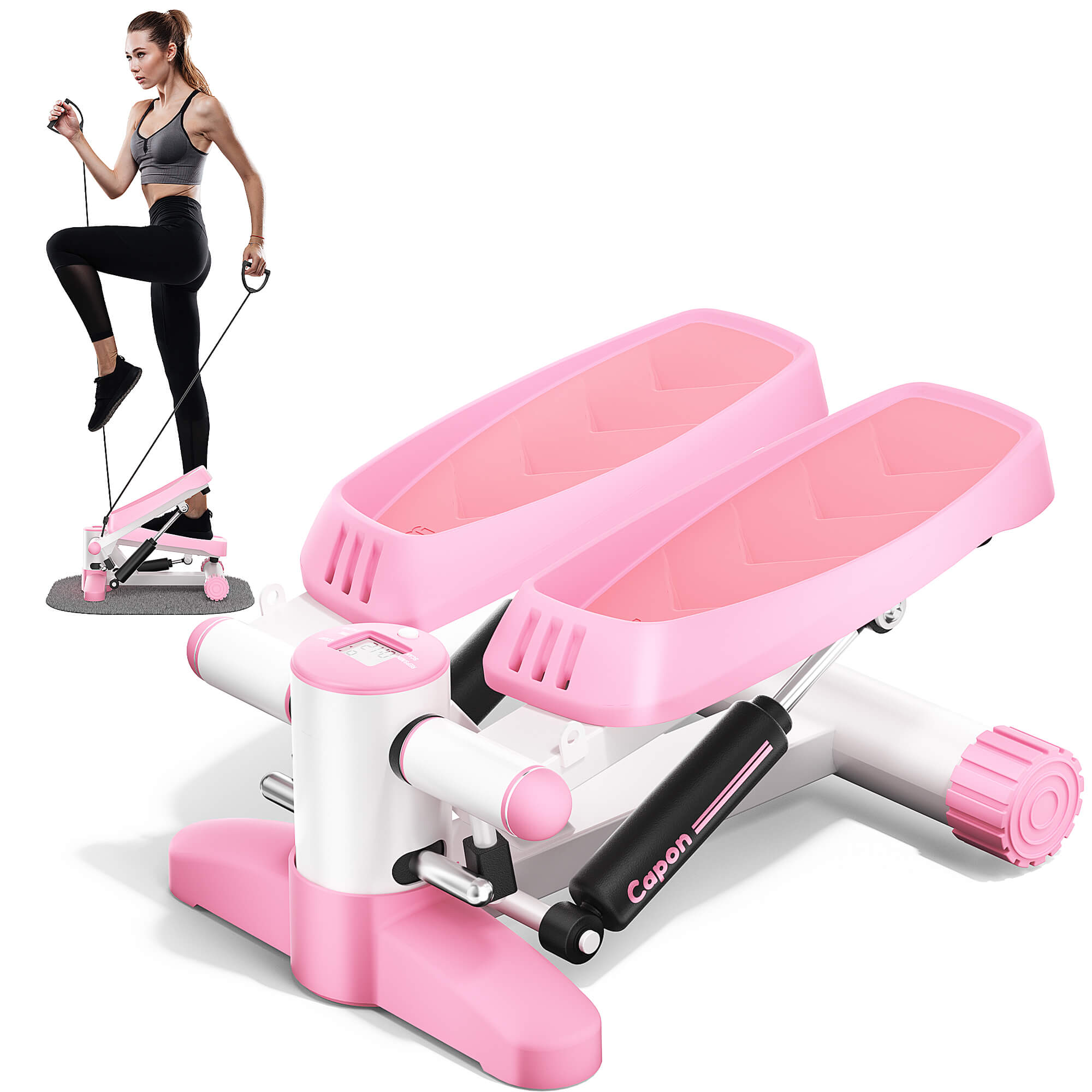 Capon Stair Stepper for Exercises, Portable Mini Steppers with Resistance Band & Non-Slip Mat, 330LB Weight Capacity and LCD Calories Display, Aerobic Fitness Stepper Machine for Home Office Workout Capon Stair Stepper for Exercises, Portable Mini Steppers with Resistance Band & Non-Slip Mat, 330LB Weight Capacity and LCD Calories Display, Aerobic Fitness Stepper Machine for Home Office Workout